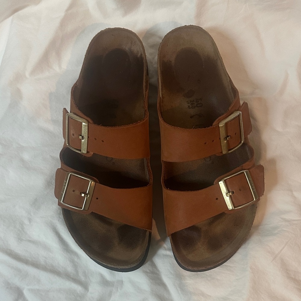 Papillio by Birkenstock Cognac Leather Double-Buckle Sandals - Picture 3 of 10